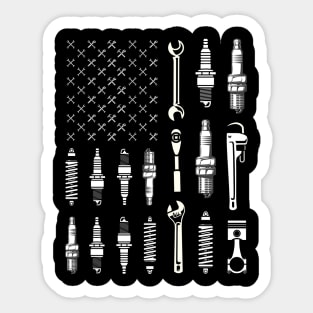 Vintage Patriotic Mechanic USA American Flag 4th Of July Sticker